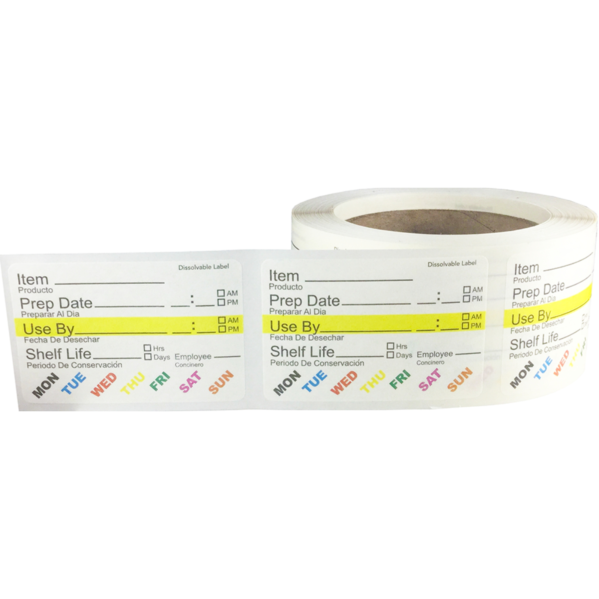 Dissolvable Day of the Week Use By Shelf Life Labels 2" x 3" Dissolvable Day of the Week Use By Shelf Life Labels 2" x 3"
