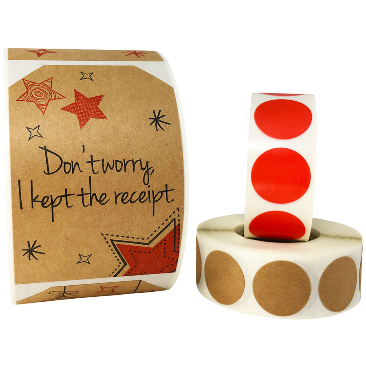 Kraft Christmas Adhesive Gift Tags and Colored Dots Pack