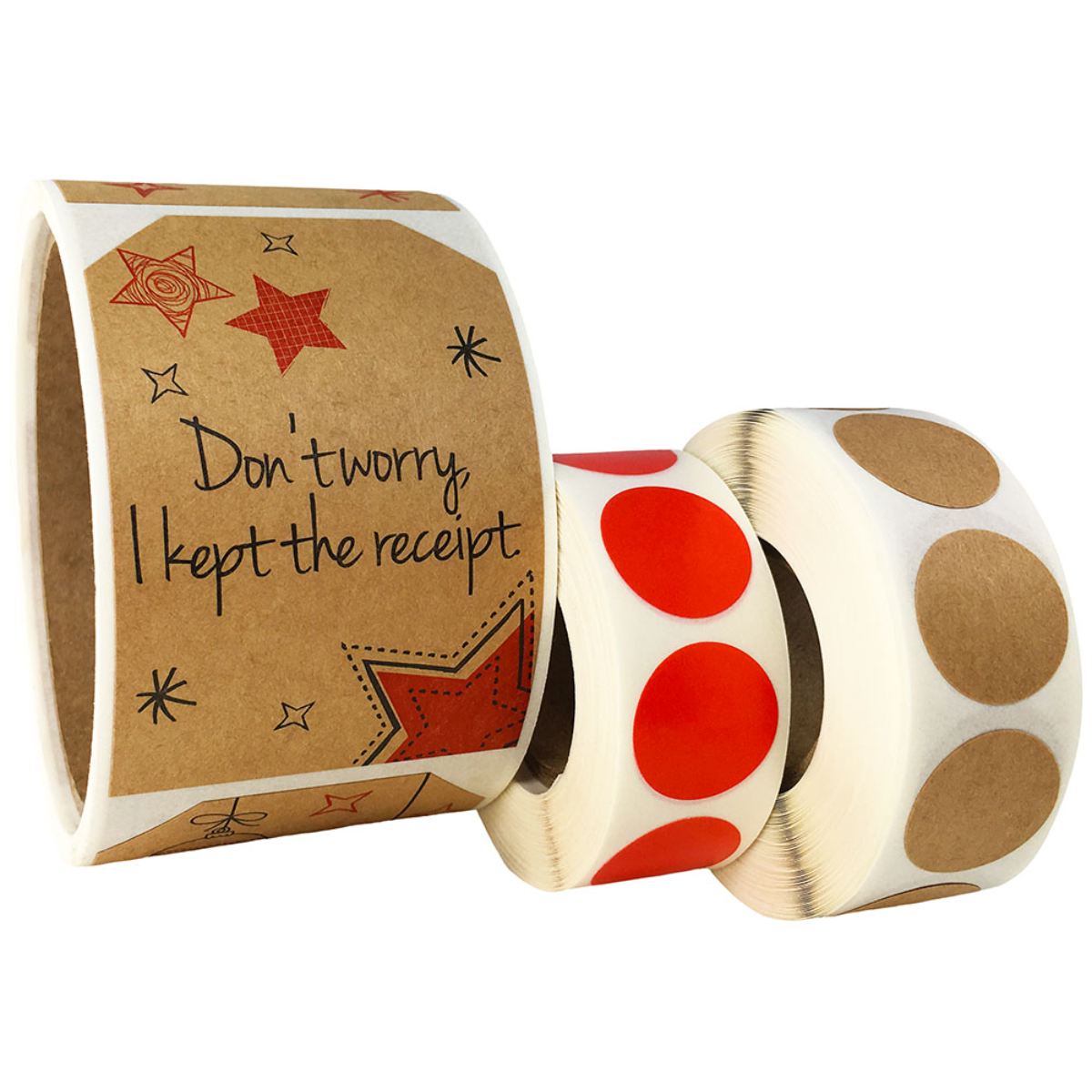 Kraft Christmas Adhesive Gift Tags and Colored Dots Pack