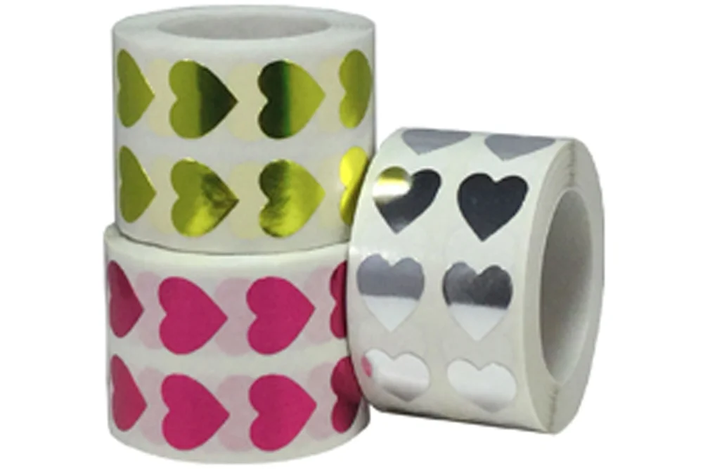 Small Half Inch Metallic Rose, Gold and Silver Heart Stickers - Color Coding