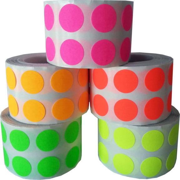 Fluorescent Colored Dot Stickers Collection | Small 1/2" Round