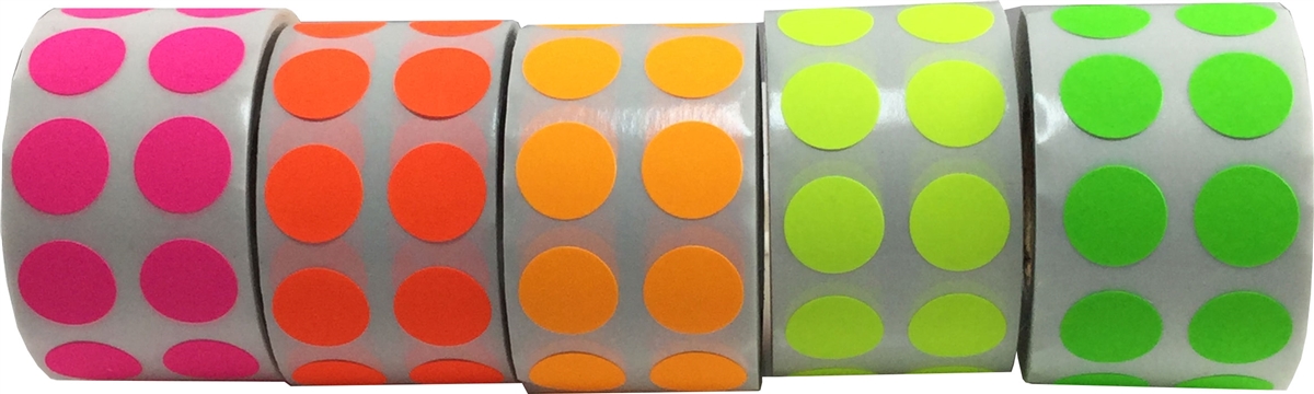 Fluorescent Colored Dot Stickers Collection | Small 1/2" Round
