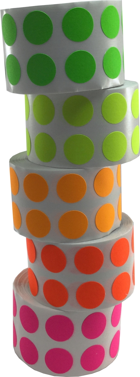 Fluorescent Colored Dot Stickers Collection | Small 1/2" Round