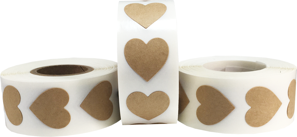 Brown Kraft Heart Stickers | 3/4 Inch Three Pack Brown Kraft Heart Stickers | 3/4 Inch Three Pack