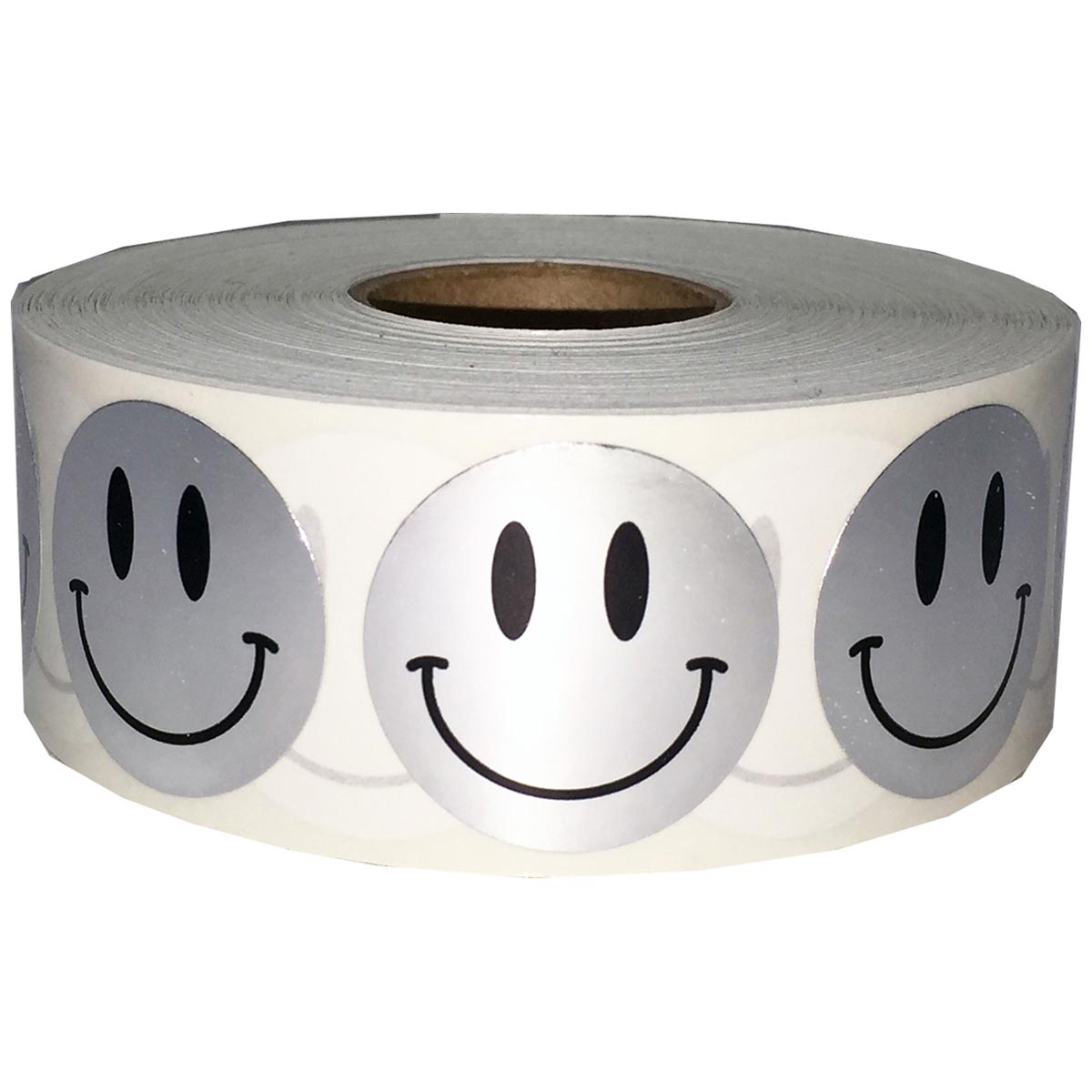 Metallic Silver Smiley Face Stickers 1" Quantity 500