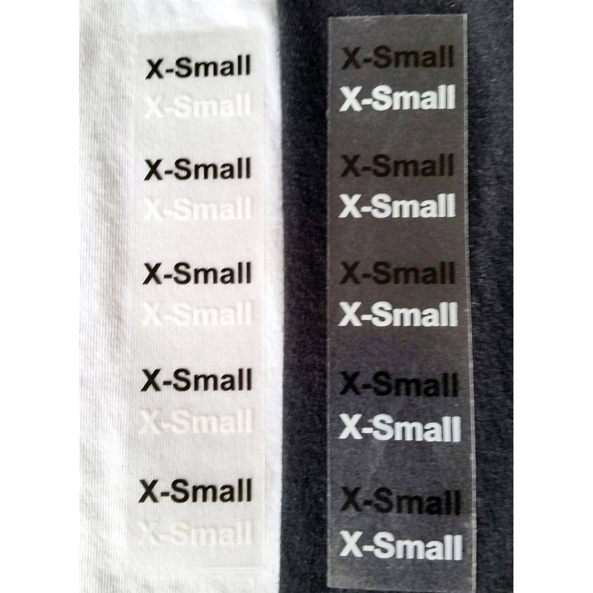 White Black Modern Ultra Clear Size Strip Labels for Shirts 1.25″ x 5″ QTY 125