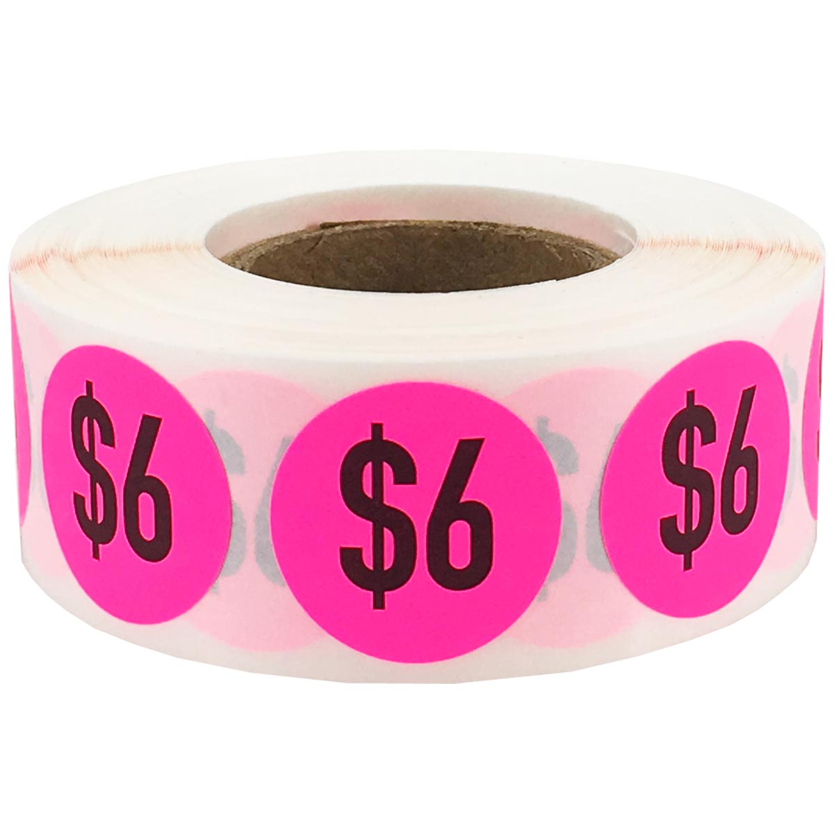 $6 Fluorescent Pink Price Stickers 3/4" QTY 500