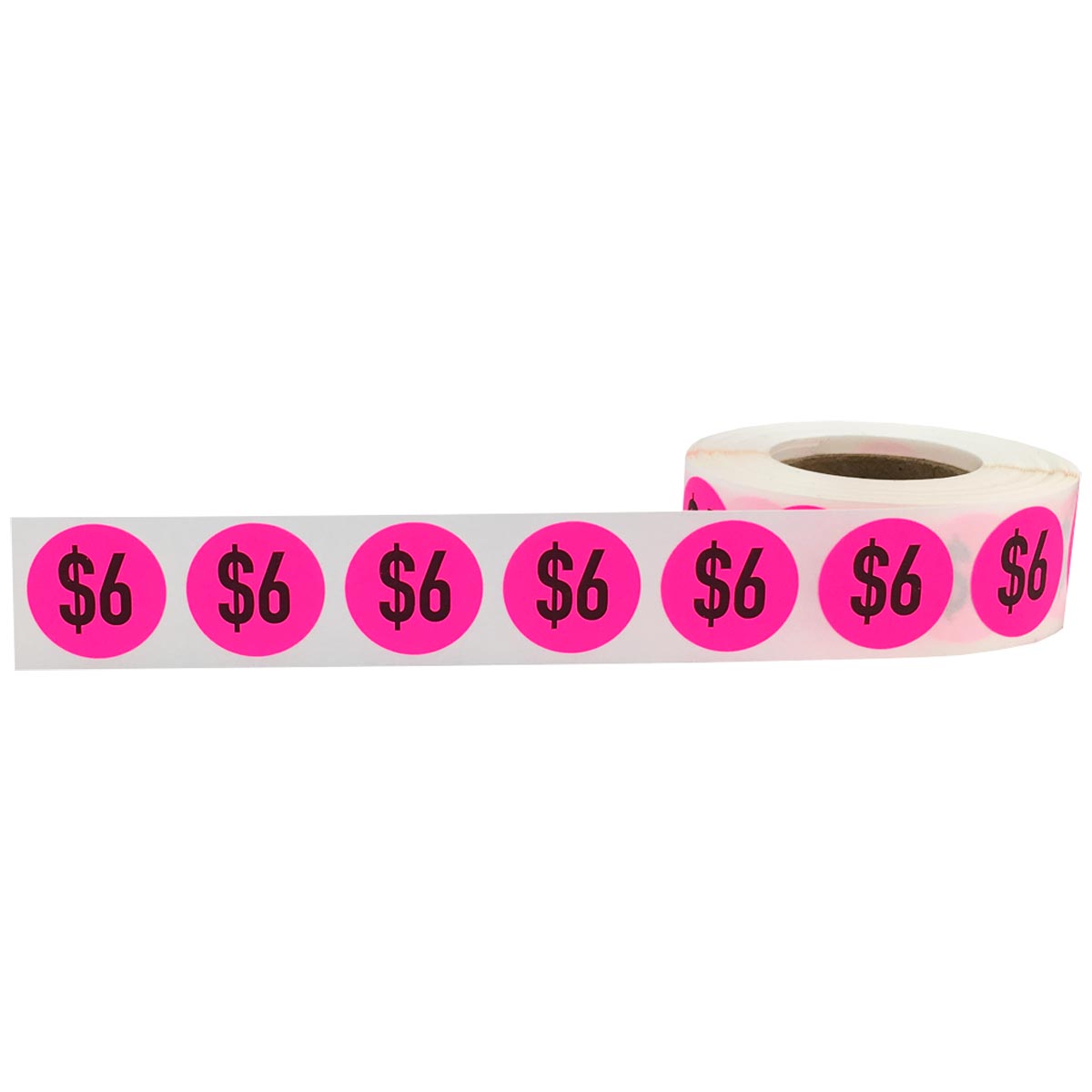 $6 Fluorescent Pink Price Stickers 3/4" QTY 500