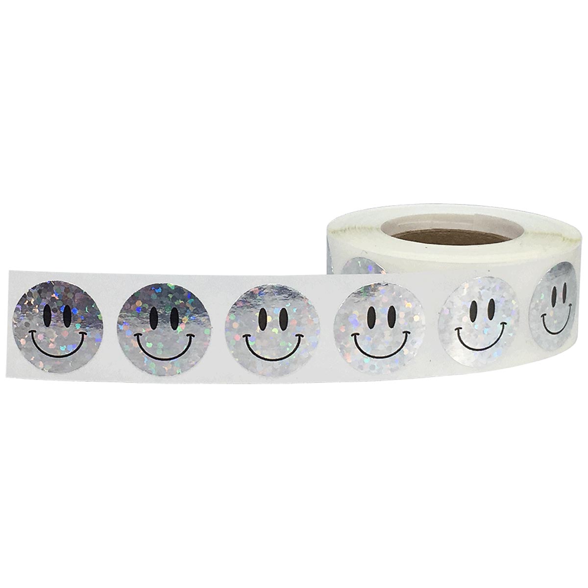 Holographic Sparkle Silver Smiley Face Stickers 3/4" Holographic Sparkle Silver Smiley Face Stickers 3/4"