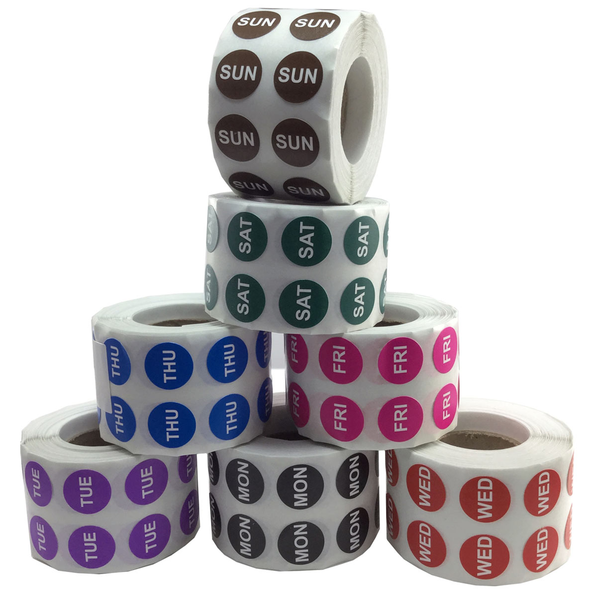 Day of the Week Day Labels Bulk Pack | Small 1/2" Round