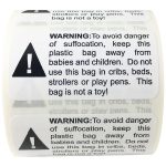 Rectangle Suffocation Warning Labels for Plastic Bags
