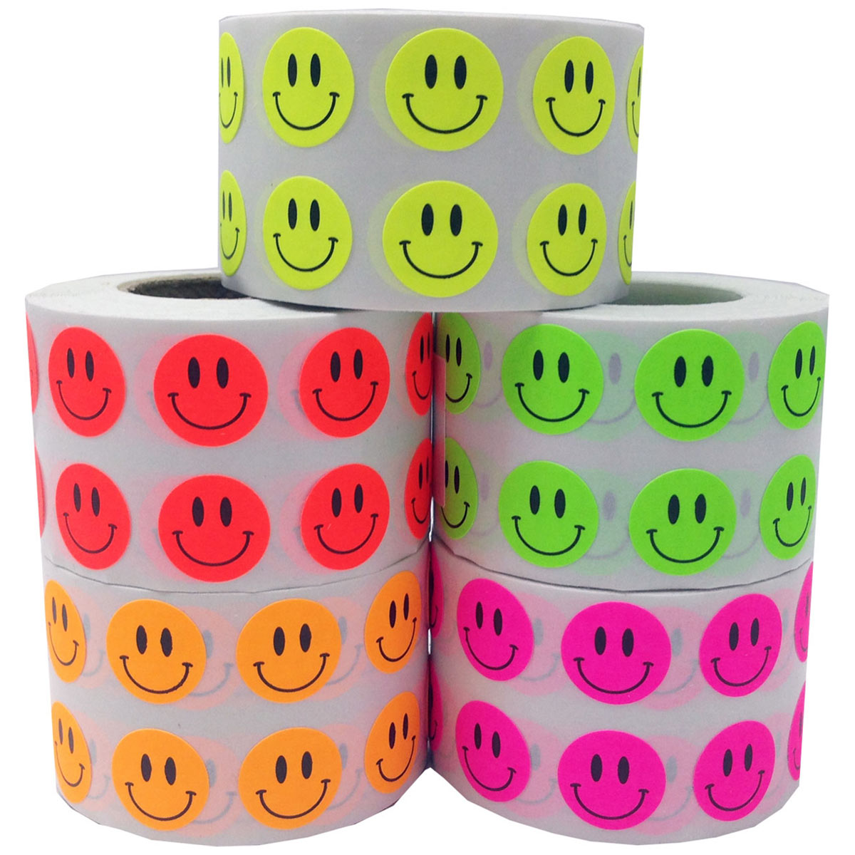 Bulk Pack Fluorescent Smiley Face Stickers 1/2" Round Bulk Pack Fluorescent Smiley Face Stickers 1/2" Round