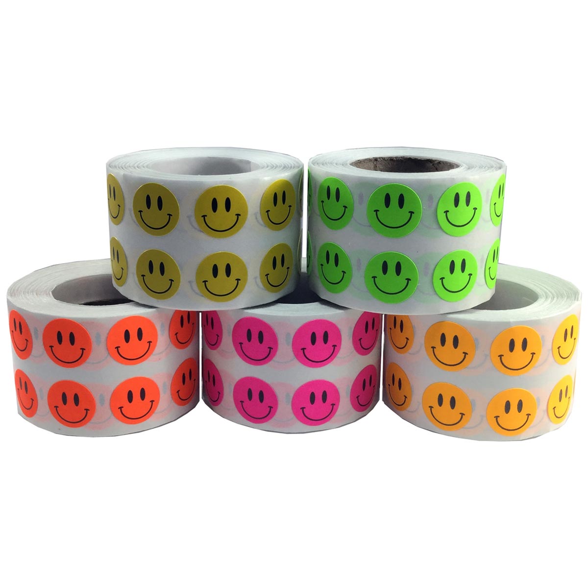 Bulk Pack Fluorescent Smiley Face Stickers 1/2" Round Bulk Pack Fluorescent Smiley Face Stickers 1/2" Round