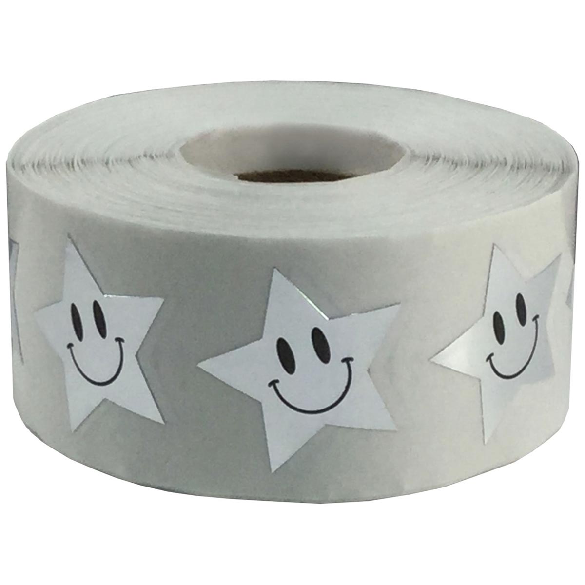 Silver Smiley Star Stickers 1" QTY 500 Silver Smiley Star Stickers 1" QTY 500