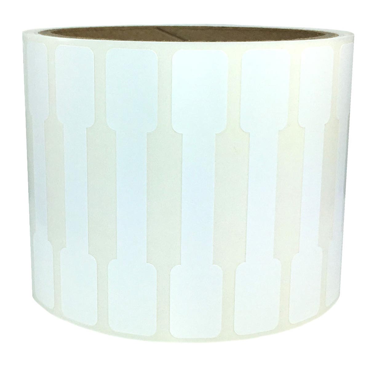 White Blank Tamper Labels 0.5 ends (5/16 band) x 2.75" Barbell