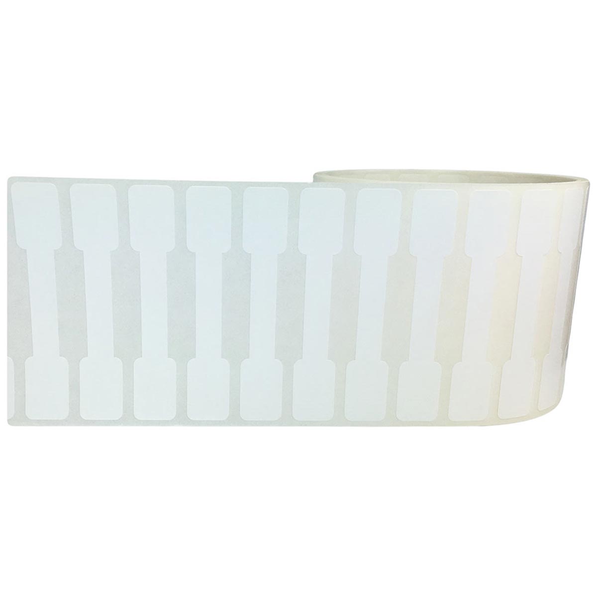 White Blank Tamper Labels 0.5 ends (5/16 band) x 2.75" Barbell