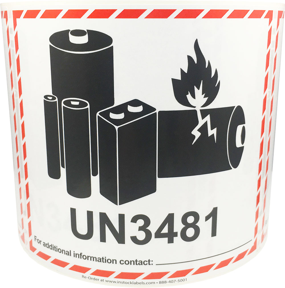 Laminated Lithium Ion Battery UN3481 D.O.T. Labels