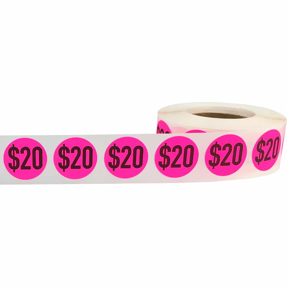 $20 Price Stickers Fluorescent Pink 3/4" Inch Round QTY 500