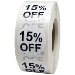 15 Percent Off Labels White 3/4" QTY 500