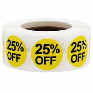 Yellow 25 Percent Off Labels 3/4" Quantity 500 Yellow 25 Percent Off Labels 3/4" Quantity 500