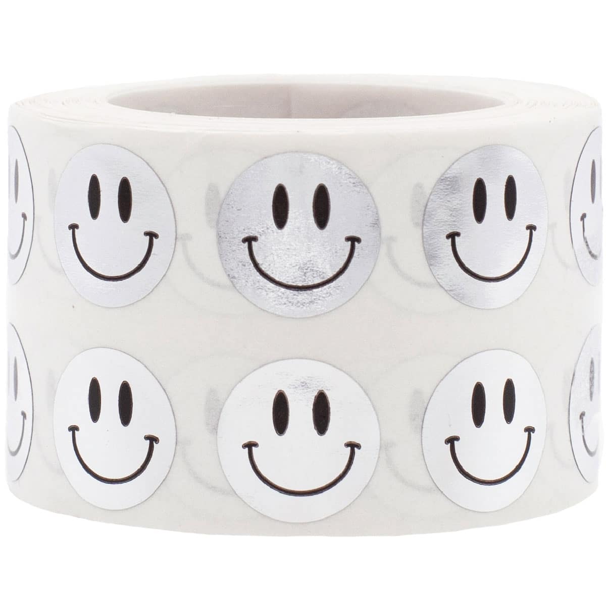 Small Metallic Silver Smiley Face Stickers 1/2" QTY 1,000