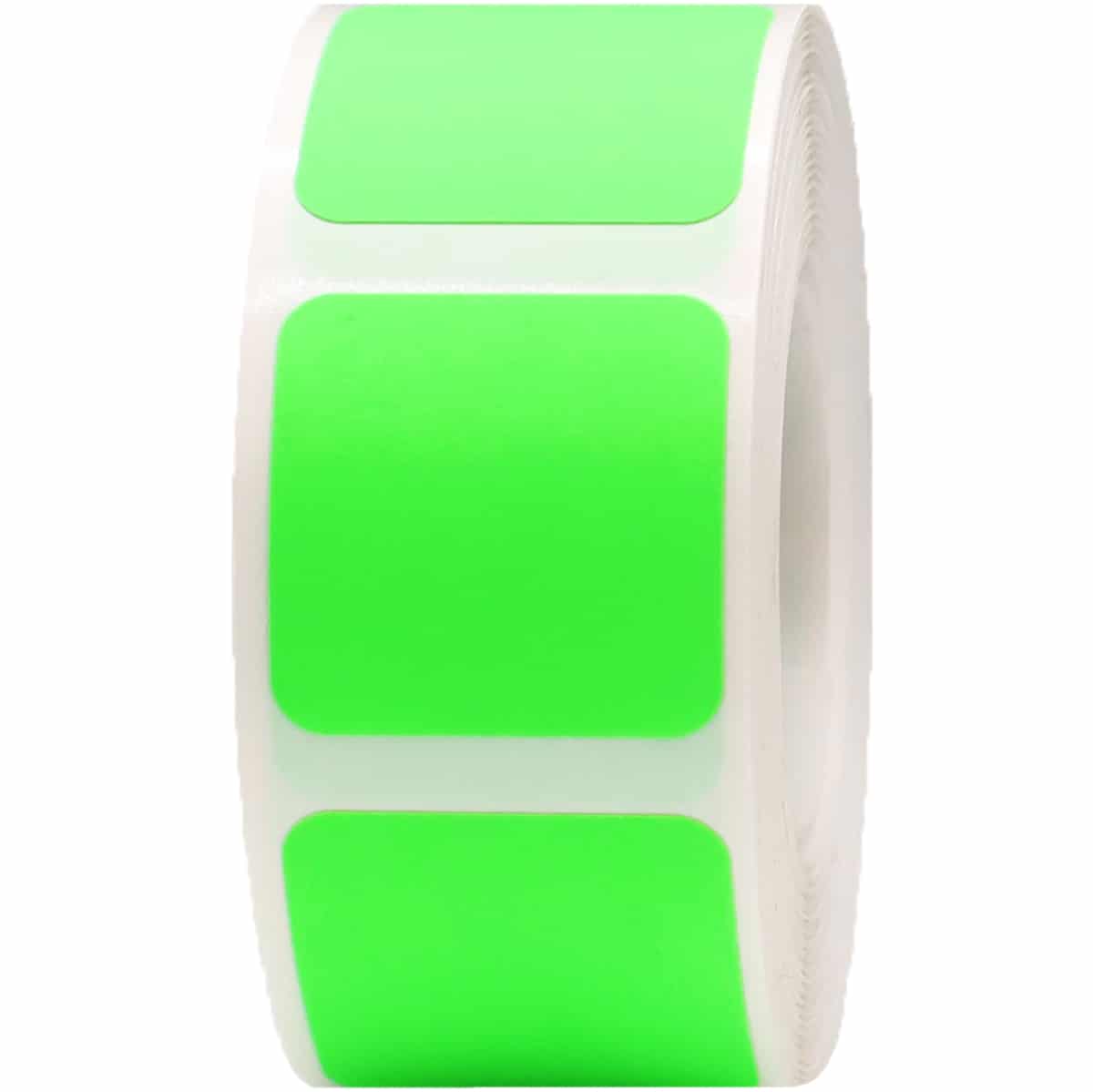 Fluorescent Green Stickers 1" Square QTY 500