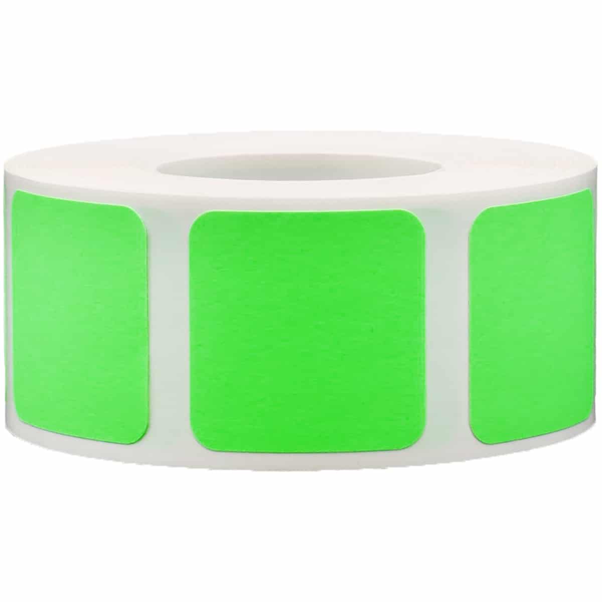 Fluorescent Green Stickers 1" Square QTY 500