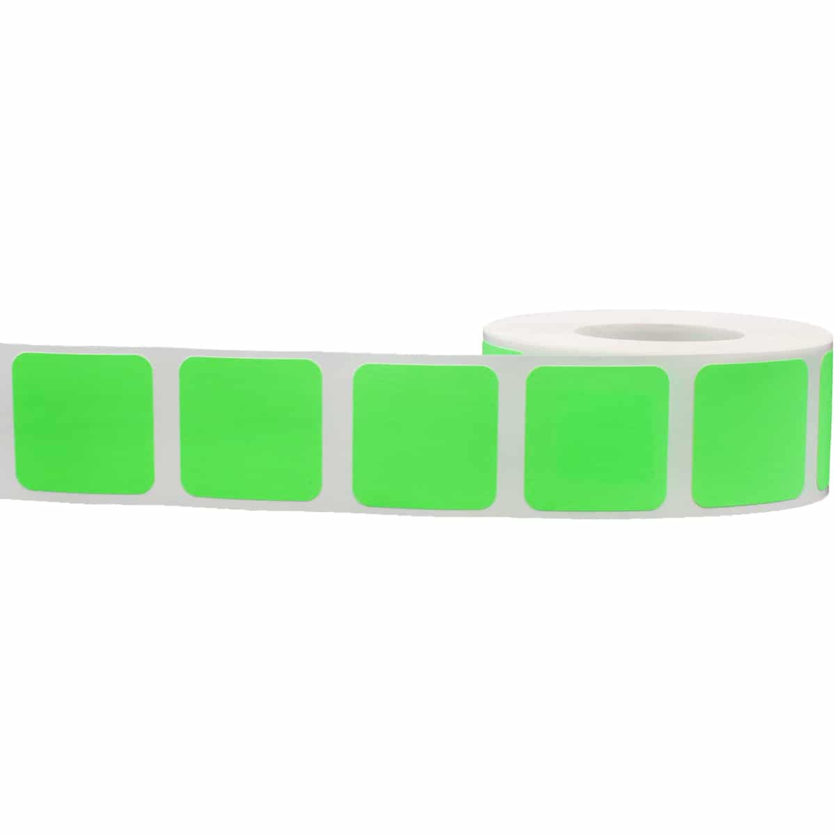 Fluorescent Green Stickers 1" Square QTY 500