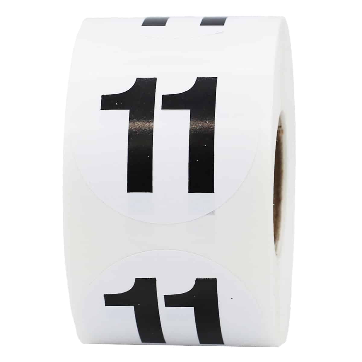 Number 11 Stickers Black/White 1.5" Round Quantity 500
