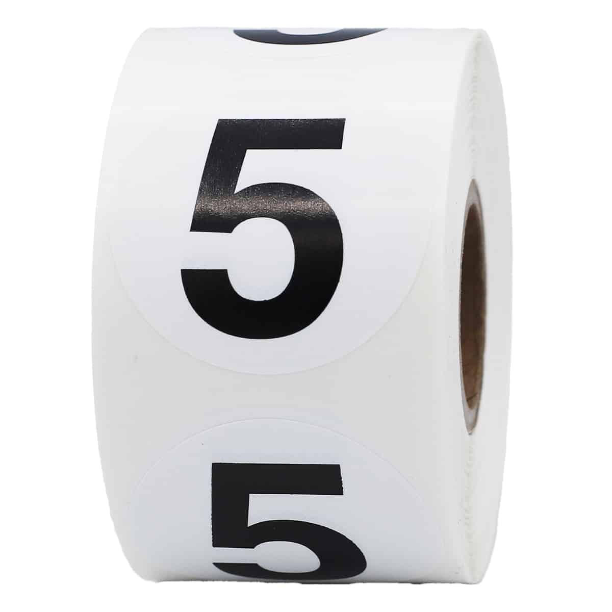 Number 5 Stickers Black/White 1.5" Round Quantity 500