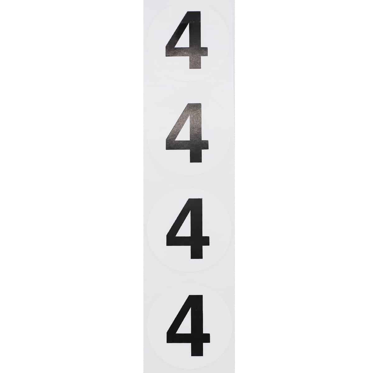 Number 4 Stickers Black/White 1.5" Round Quantity 500