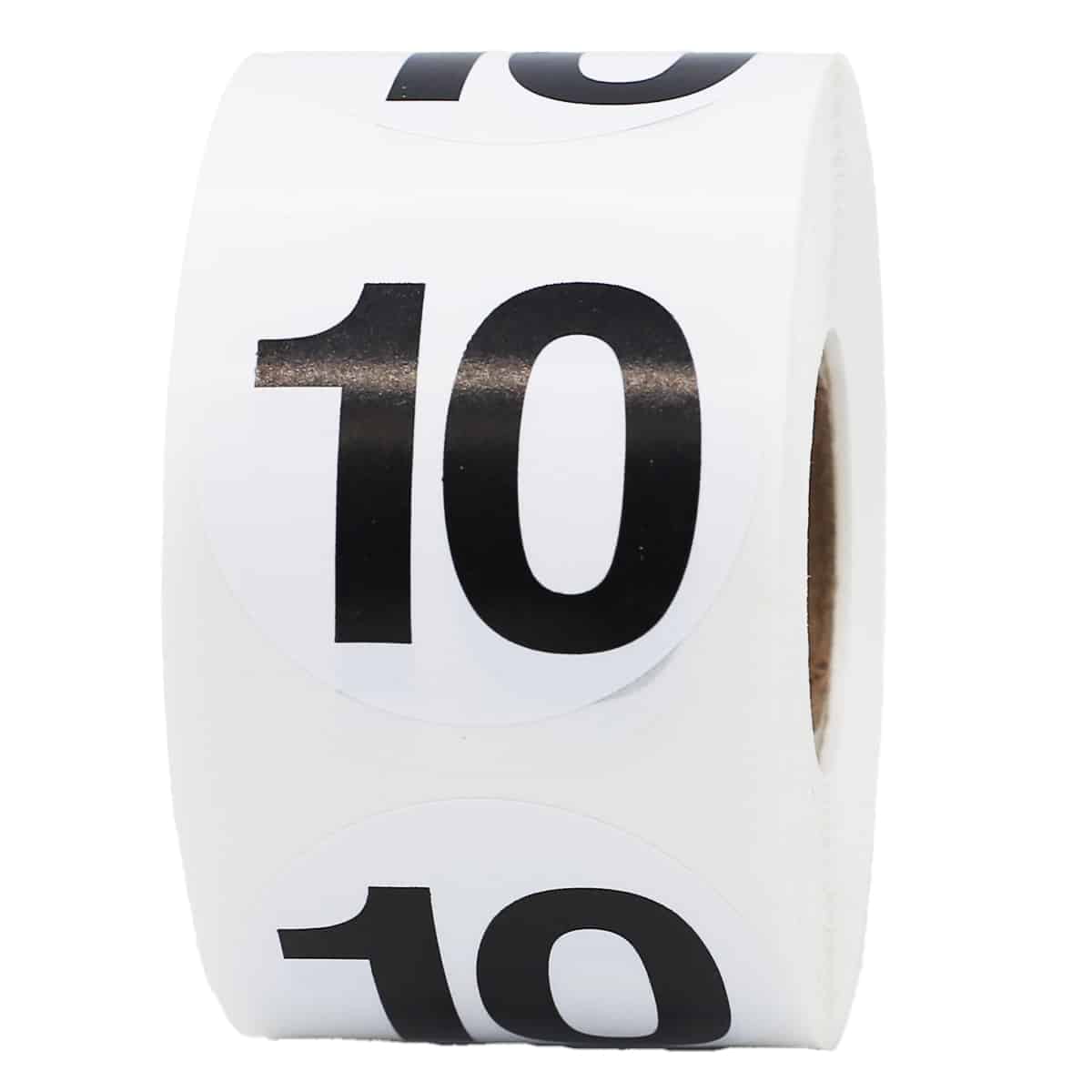 Number 10 Stickers Black/White 1.5" Round Quantity 500