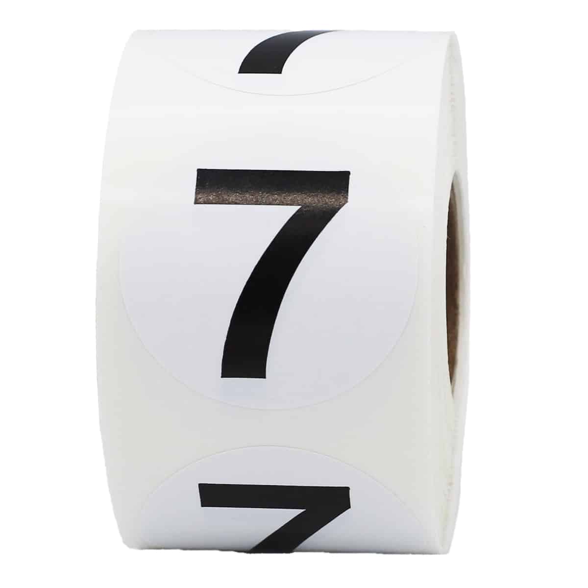 Number 7 Stickers Black/White 1.5" Round Quantity 500