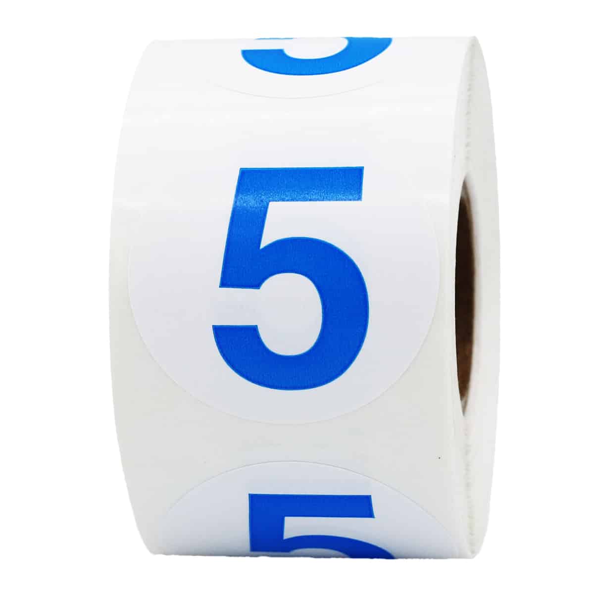 Number 5 Stickers Color Coded 1.5" Round QTY 500