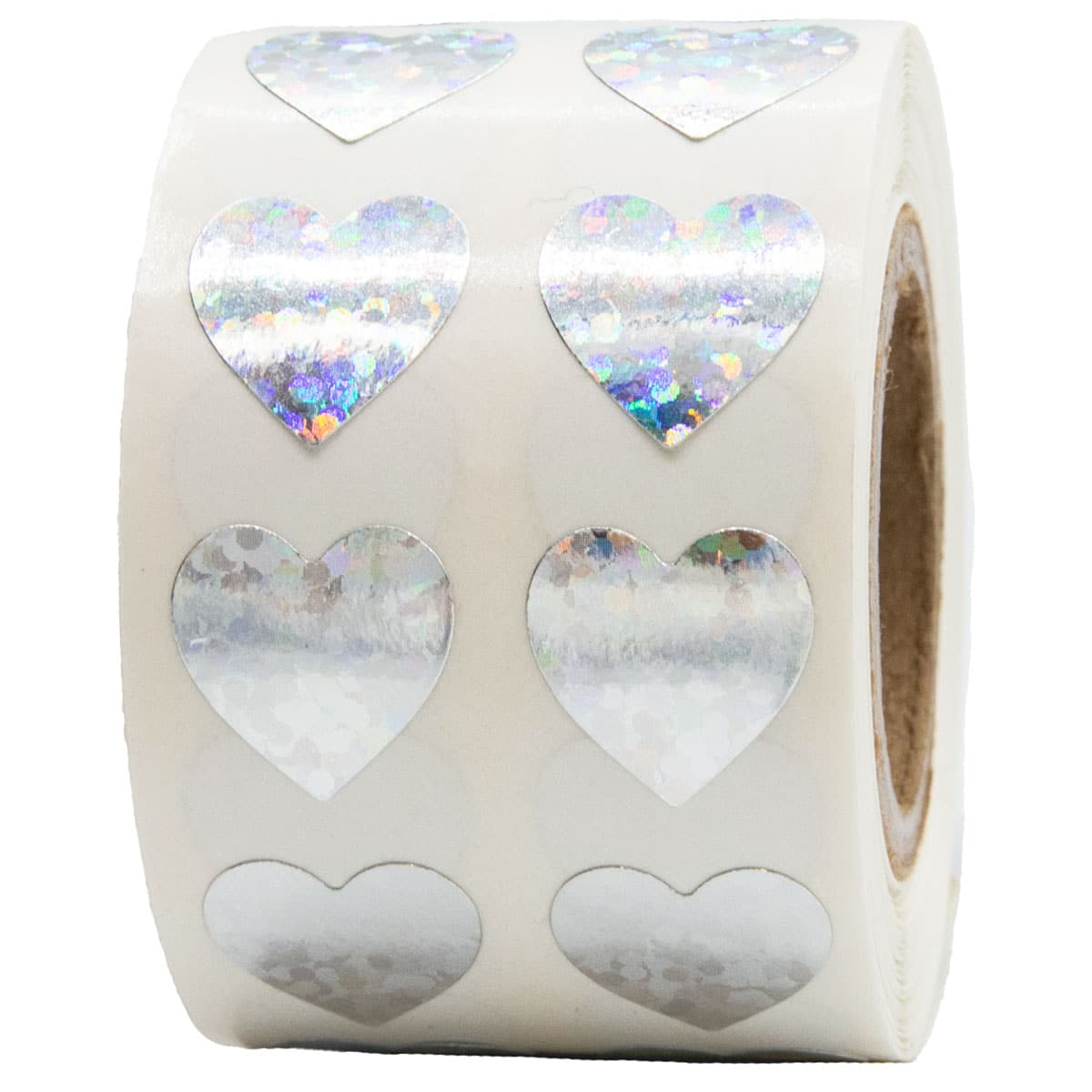 Small Silver Sparkle Heart Stickers 1/2" Wide