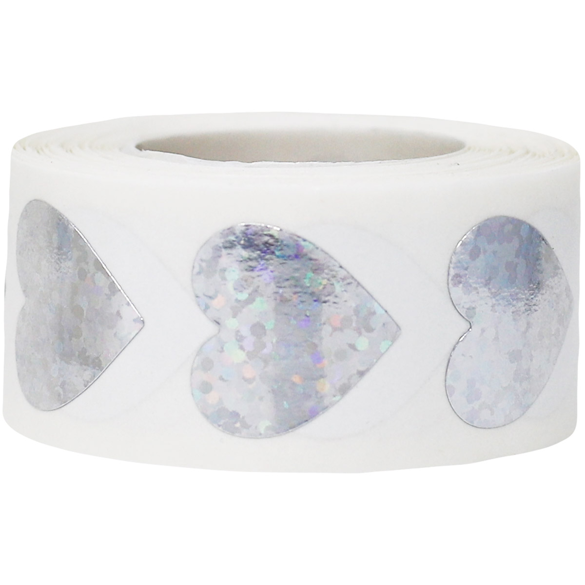 Silver Holographic Sparkle Heart Stickers 3/4 Inch