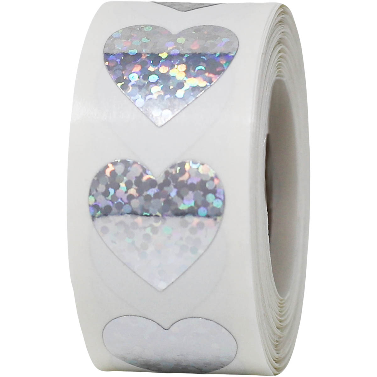Silver Holographic Sparkle Heart Stickers 3/4 Inch