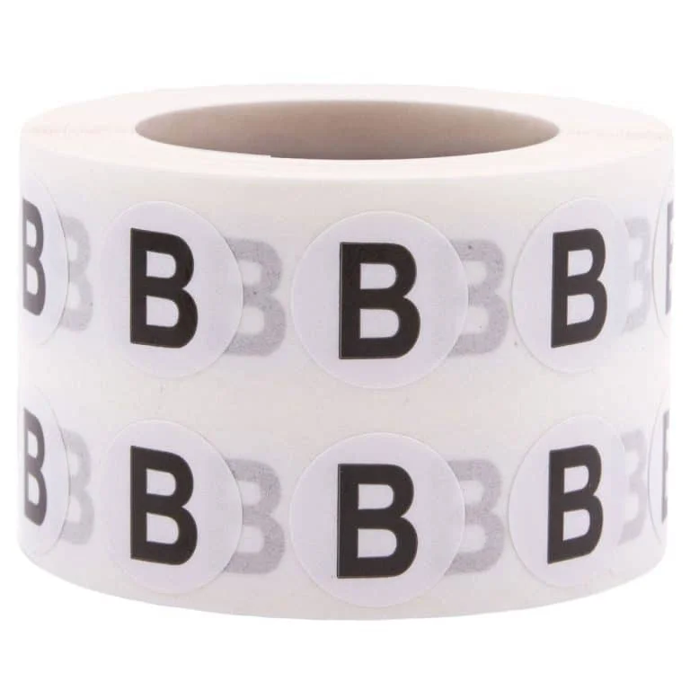 Small Letter B Stickers 1/2" Round QTY 1,000