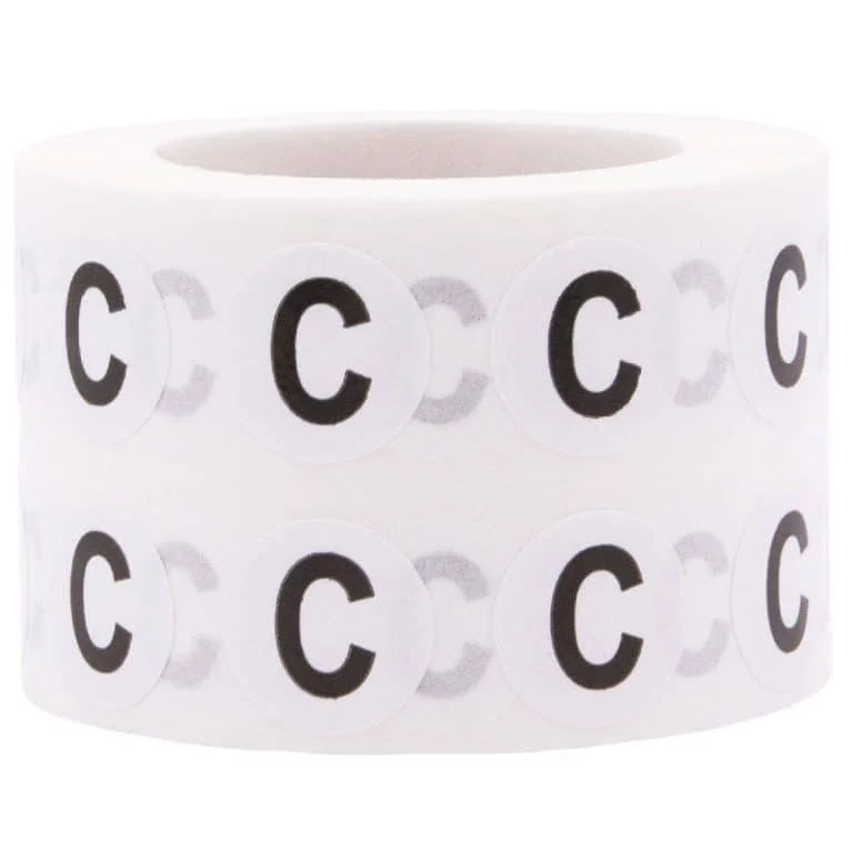 Small Letter C Stickers 1/2" Round QTY 1,000 Small Letter C Stickers 1/2" Round QTY 1,000