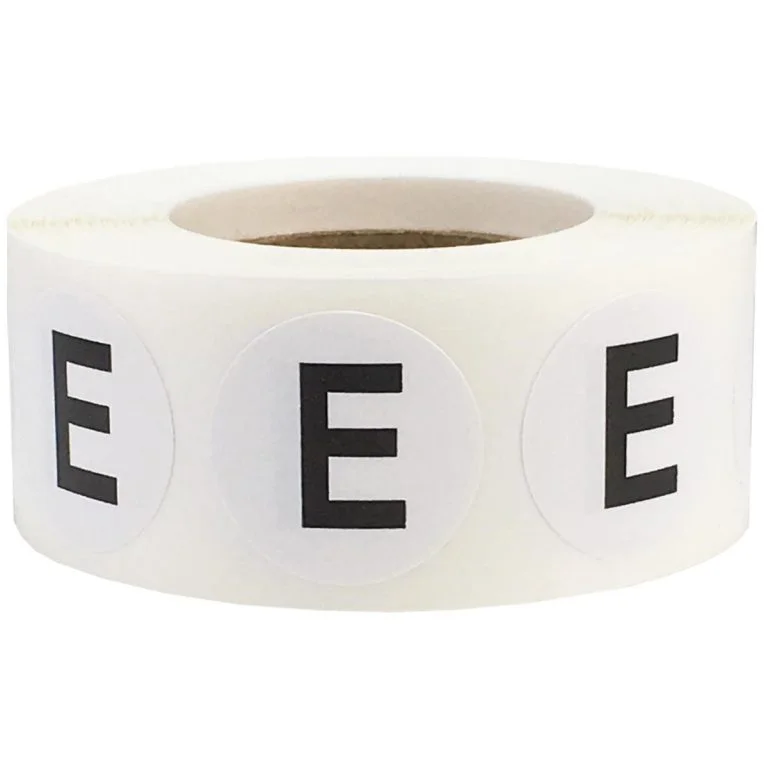 Letter E Stickers 3/4" Round QTY 500 Letter E Stickers 3/4" Round QTY 500