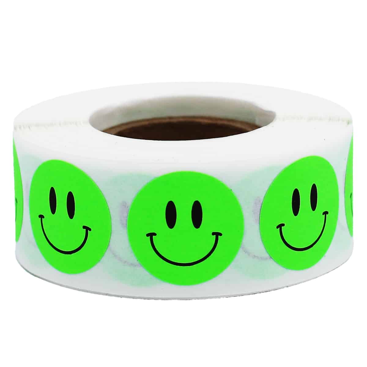 Fluorescent Green Smiley Face Stickers 3/4"