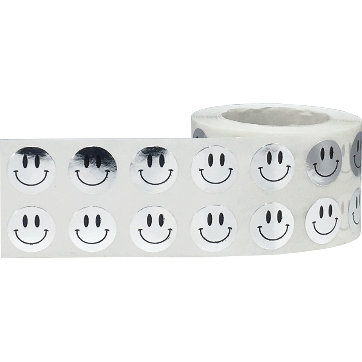 Small Metallic Silver Smiley Face Stickers 1/2" QTY 1,000