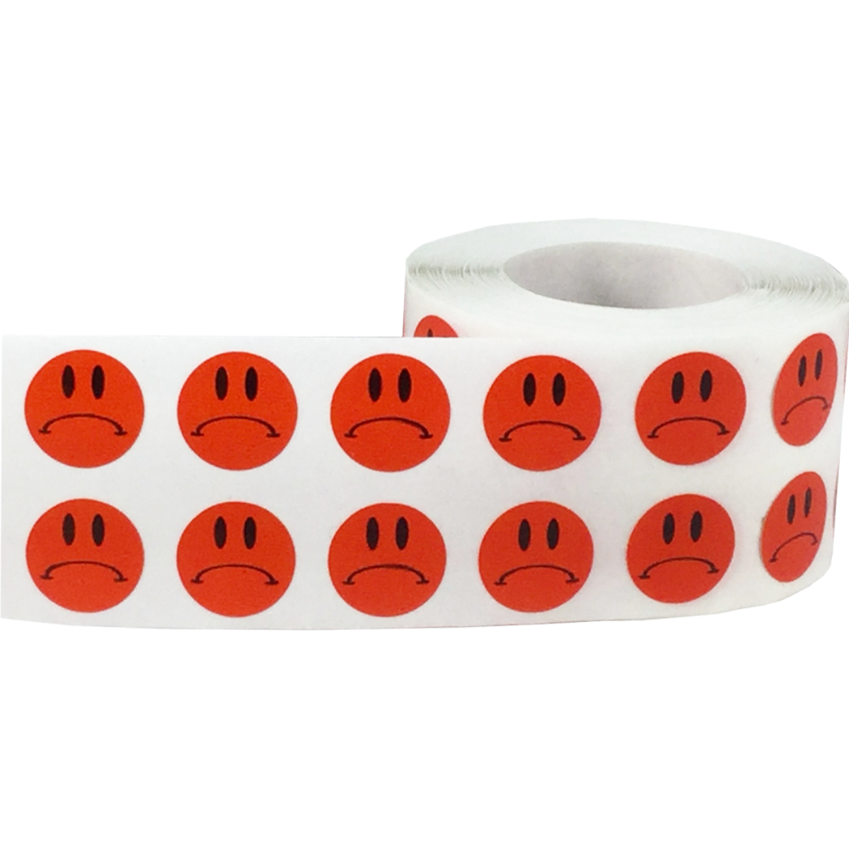 Red Sad Frowny Face Stickers 1/2" Round QTY 1,000