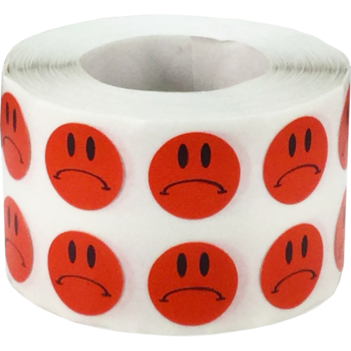 Red Sad Frowny Face Stickers 1/2" Round QTY 1,000