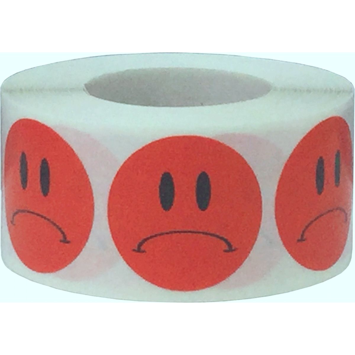 Red Sad Frowny Face Stickers 1" Round Quantity 500