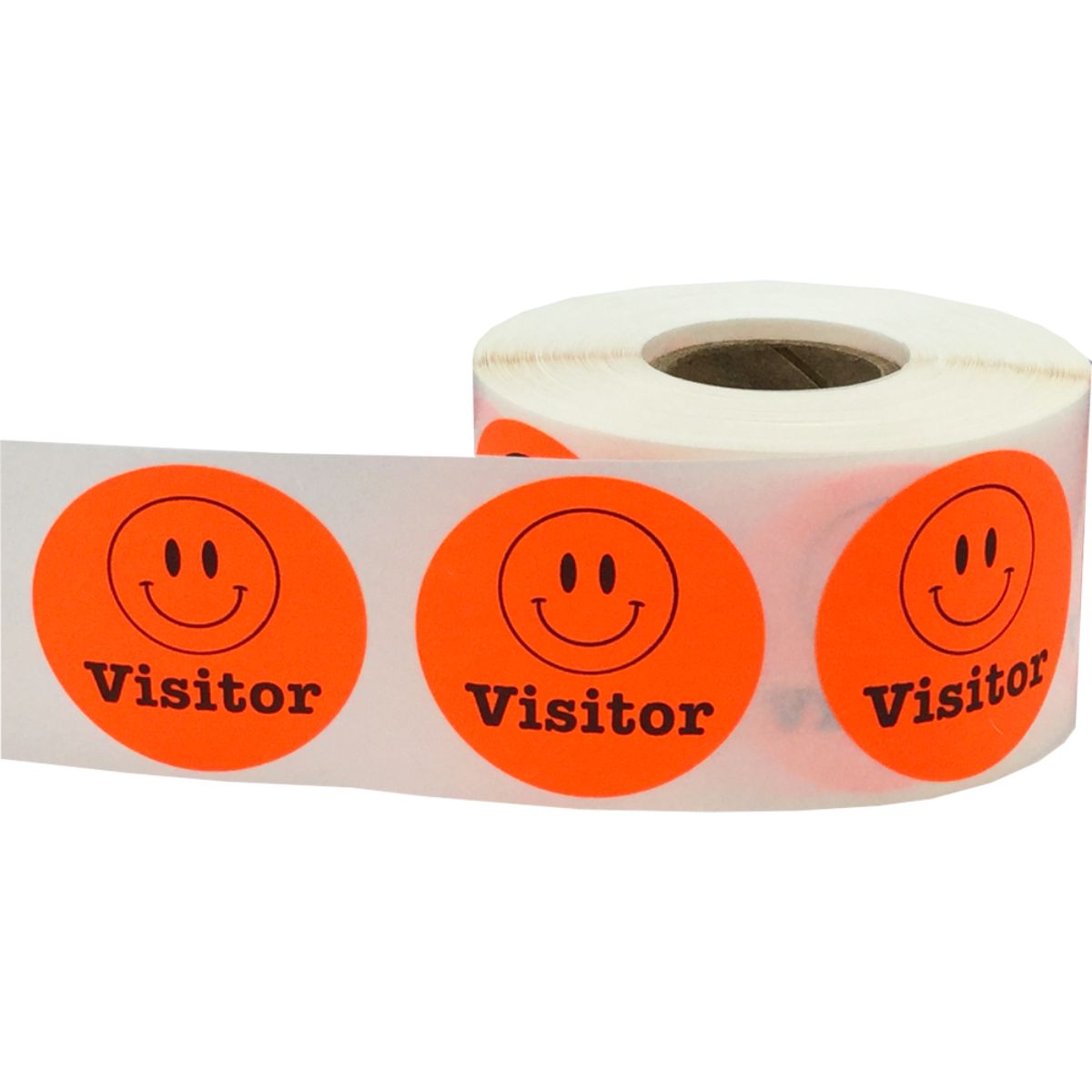 Smiley Face Visitor Stickers in Fluorescent Red Quantity 500 Smiley Face Visitor Stickers in Fluorescent Red Quantity 500