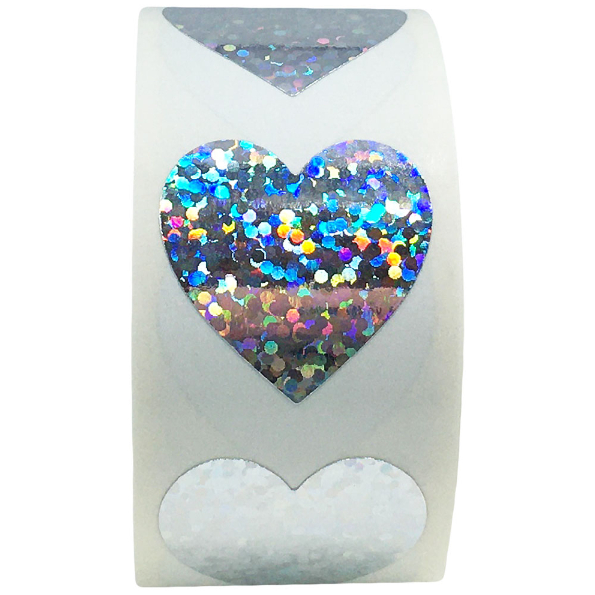 Silver Sparkle Heart Stickers 1" Inch