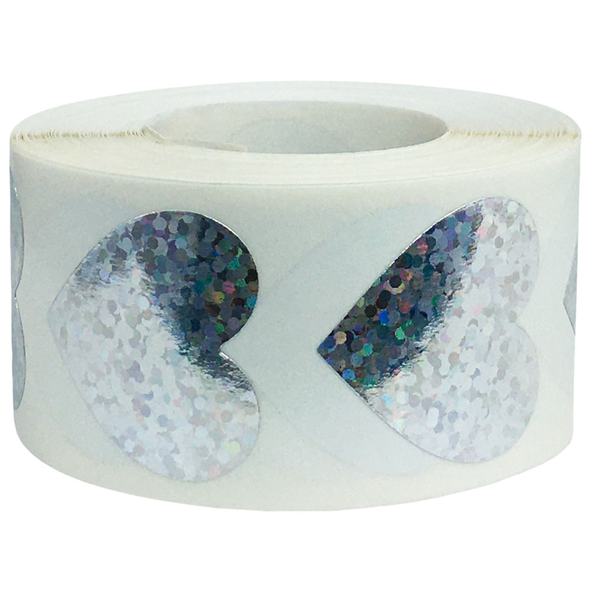 Silver Sparkle Heart Stickers 1" Inch