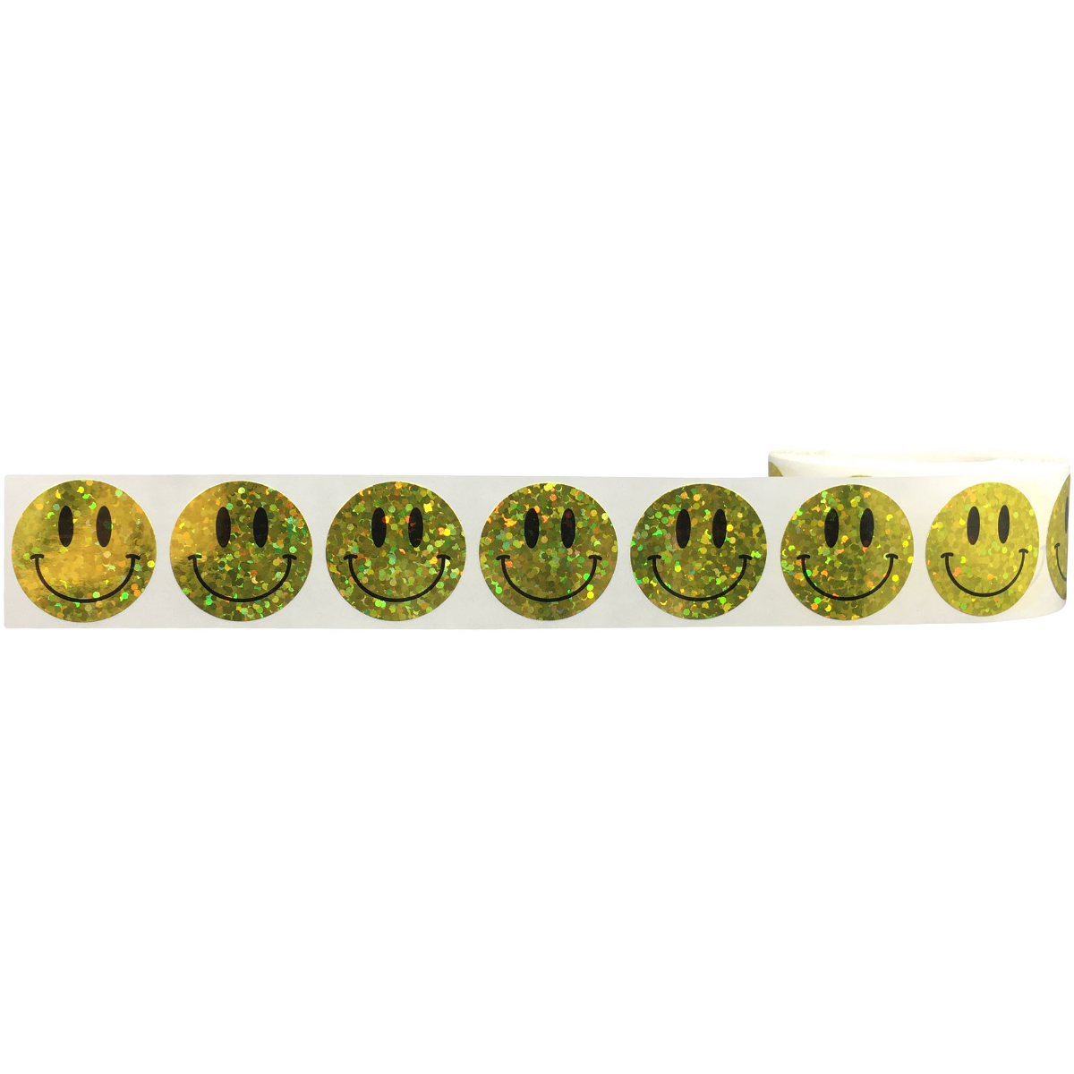 Metalized Sparkle Yellow Smiley Face Stickers 1"