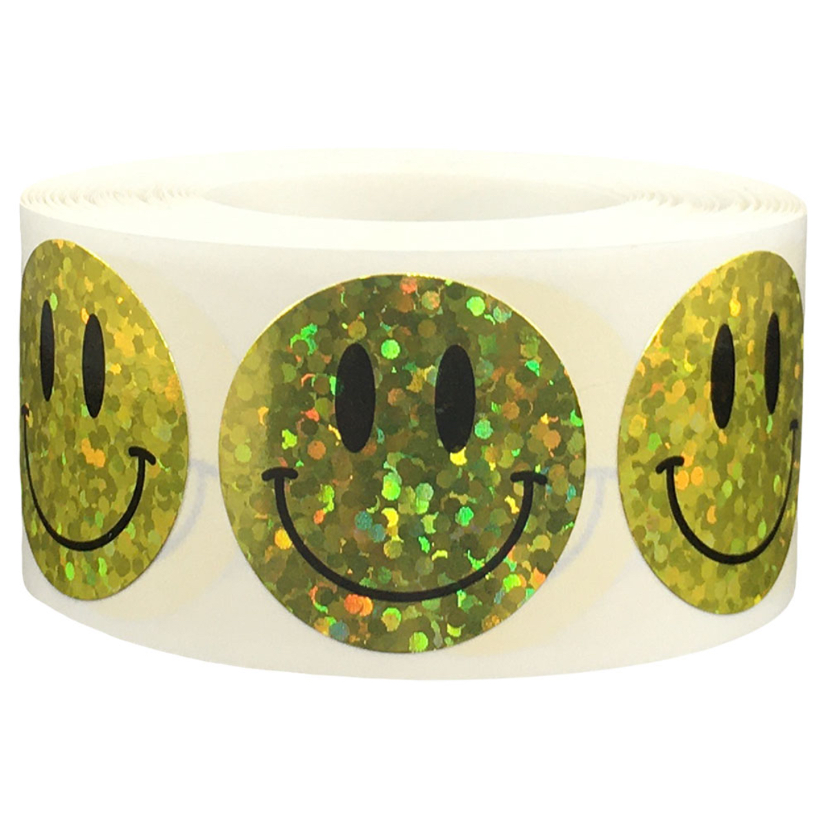Metalized Sparkle Yellow Smiley Face Stickers 1"
